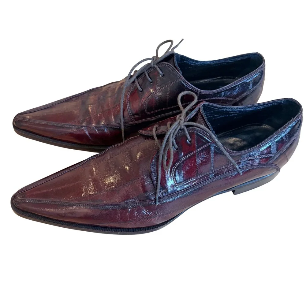 Dolce & Gabbana Mens Eel Skin Pointed Toe Oxford Shoes Burgundy Wine Size 9/42EU